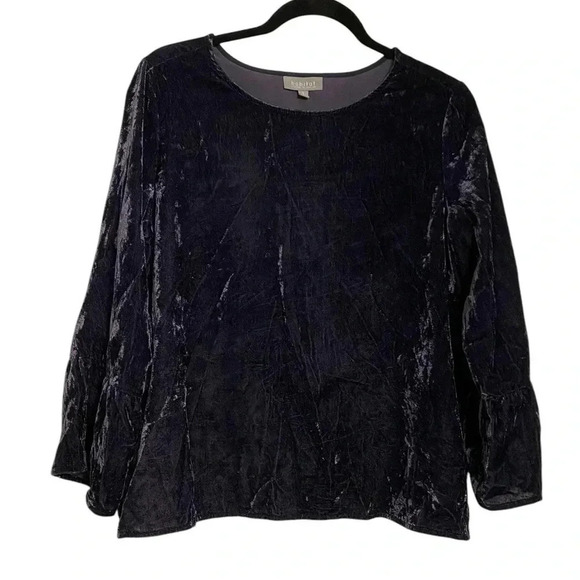 Habitat Tops - Habitat Deep Purple Velvet 3/4 Sleeve Crew Neck Blouse